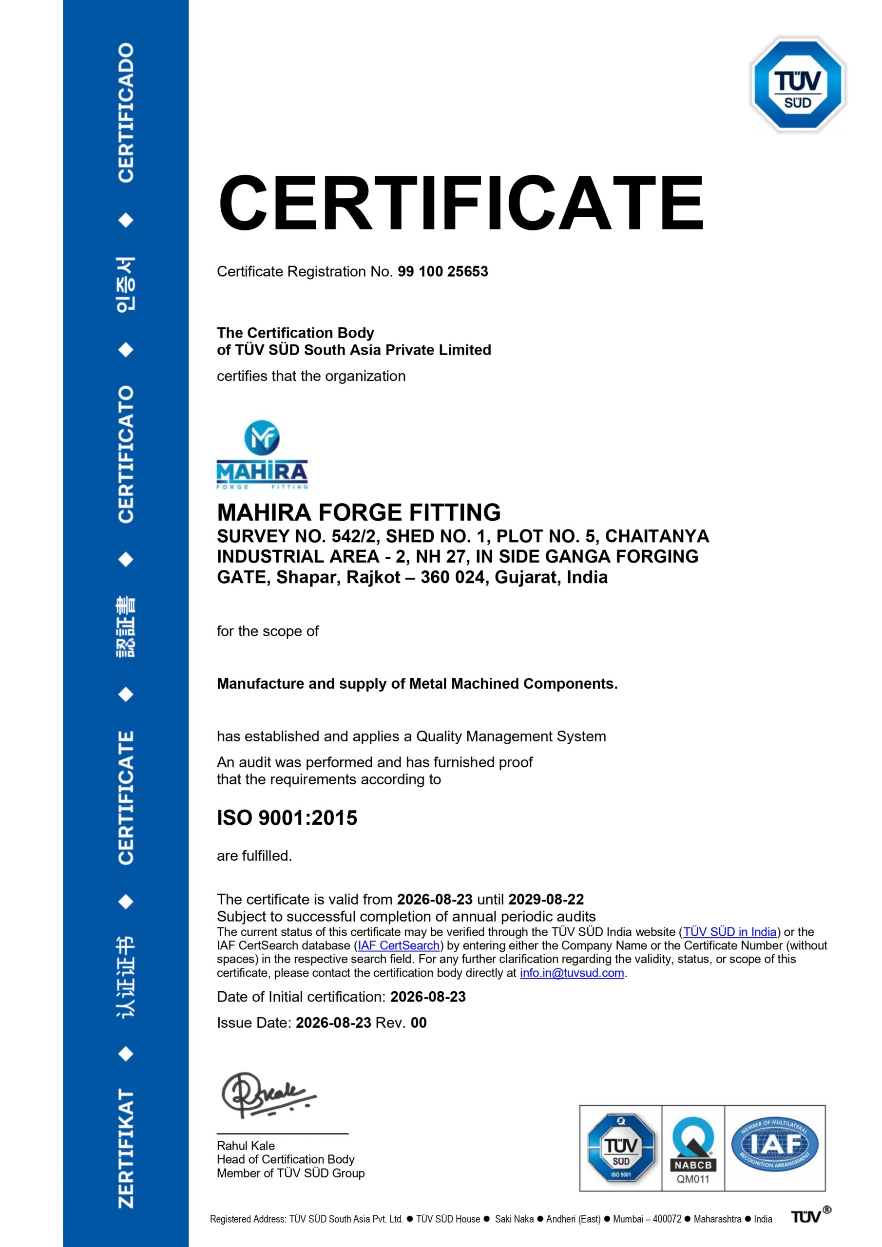 ISO 9001:2015 TÜV SÜD Certificate